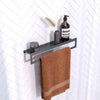 Brauer handdoekrek met planchet voor wandmontage in geborstelde gunmetal PVD-afwerking, vervaardigd uit RVS en geschikt voor badkamer of toilet.
