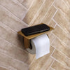 Brauer toiletrolhouder met planchet in geborsteld goud PVD-afwerking, vervaardigd uit RVS 304 en geschikt voor wandmontage.
